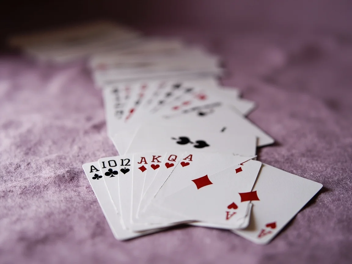 A clean pure-sequence of three sequential cards of the same suit fanned in the foreground with a second set-of-three colour run behind and a single wild-joker turned face-down.